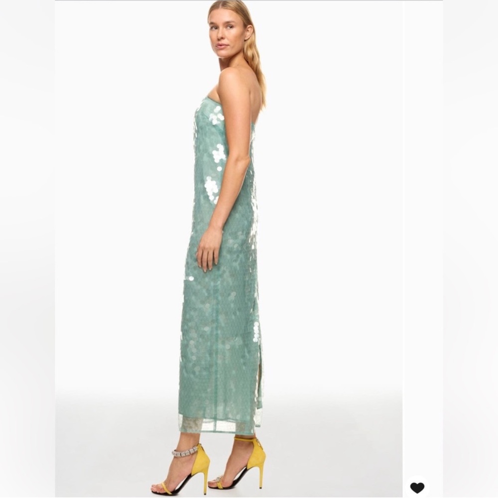 STAUD Casey Strapless Sequin Midi Dress in Mist Aqua Size 8 - Picture 4 of 17